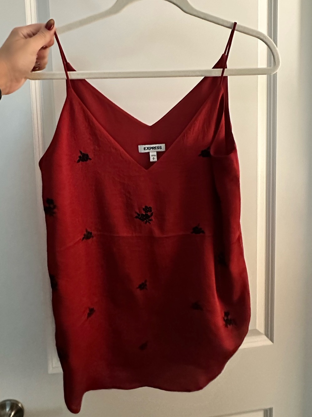 Express Burgundy Satin Floral Cami Top